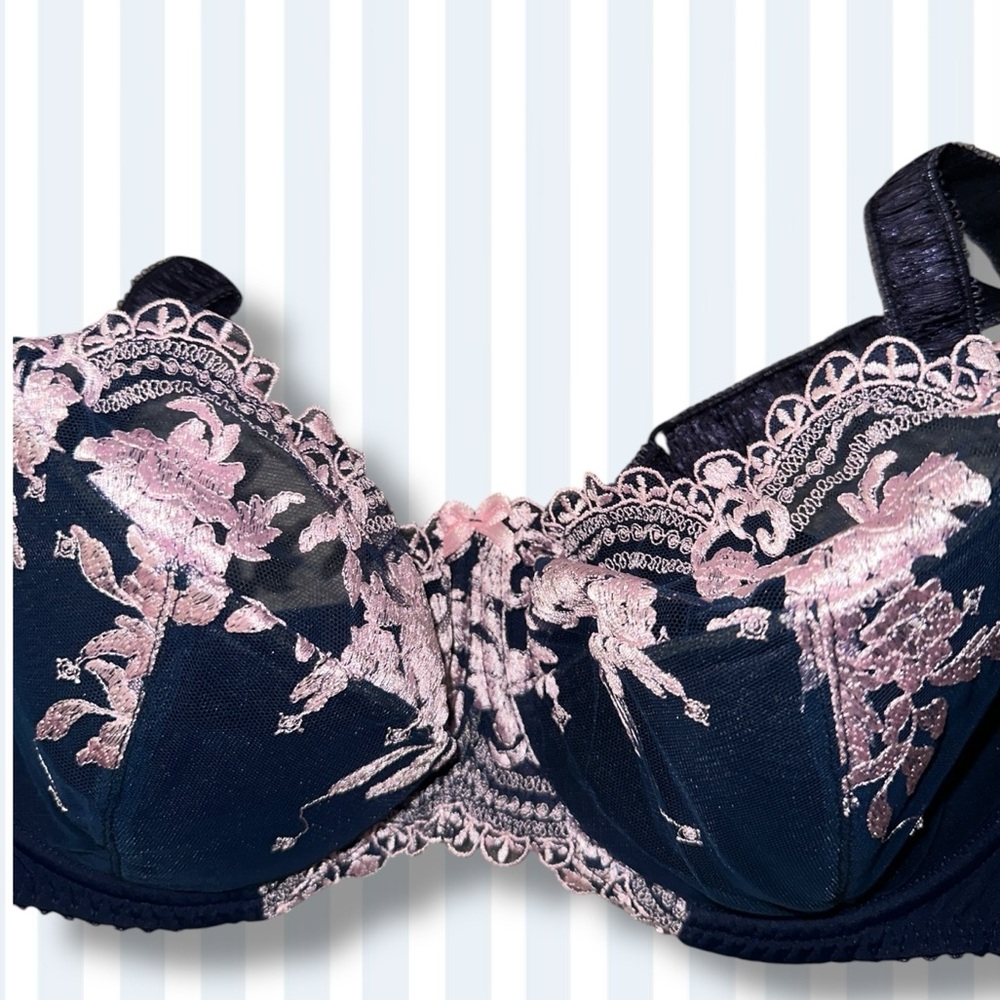 NWT VALEA BRA 40DD / 90E Luxury Balconete Bra Lace Collection Indira Blue/Pink